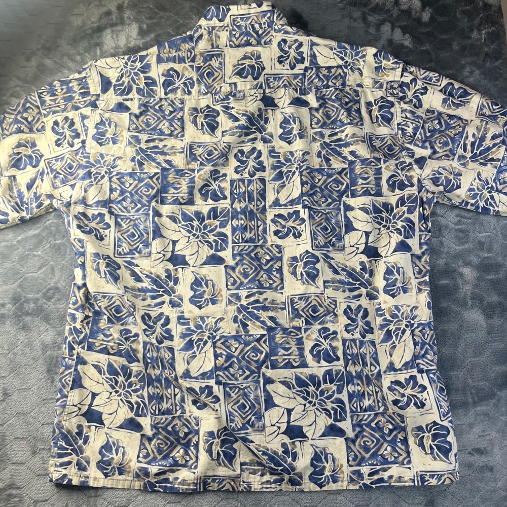 Campia Moda Button Front Shirt Mens XL Blue Cream Excellent Floral Block Print - Picture 6 of 6
